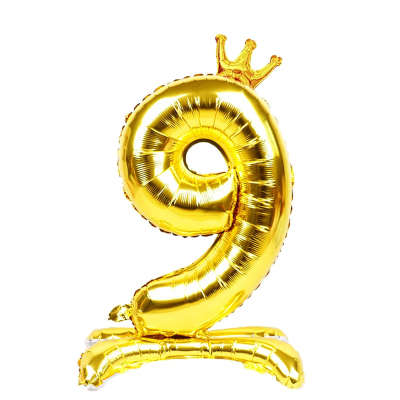 Gold Number Stand Foil Balloons Crown Digital Figures Globos 0-9 Zpaxo gold 9 32inch