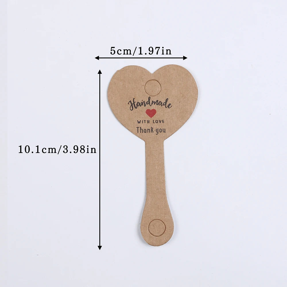 25/50/100Pcs Heart Jewelry Hanging Display Cards Self Adhesive Jewelry Ring Necklace Bracelet Hairband Display Kraft Paper Card Zpaxo