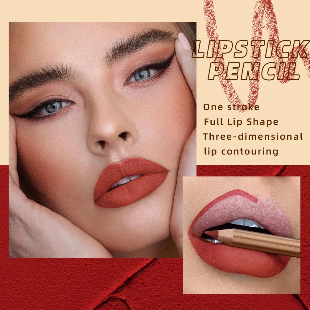 12 Colors Sexy Matte Lipstick Pencil Waterproof Lasting Lip Liner Pen Non-stick Cup Lip Liner Contour Pencil Beauty Makeup Sets Zpaxo