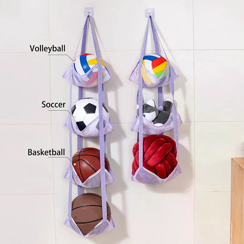 Wall Mounted Ball Storage Hanging Bag Mesh Pockets Organizer Zpaxo