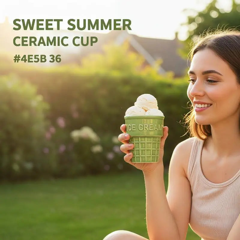 Colorful Ceramic Ice Cream Cups Dessert Coffee Mug Waffle Cone Design Zpaxo