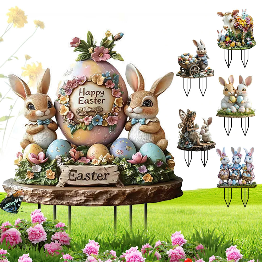 Easter Bunny Garden Stake Acrylic Yard Sign Rabbit Signs Outdoor
