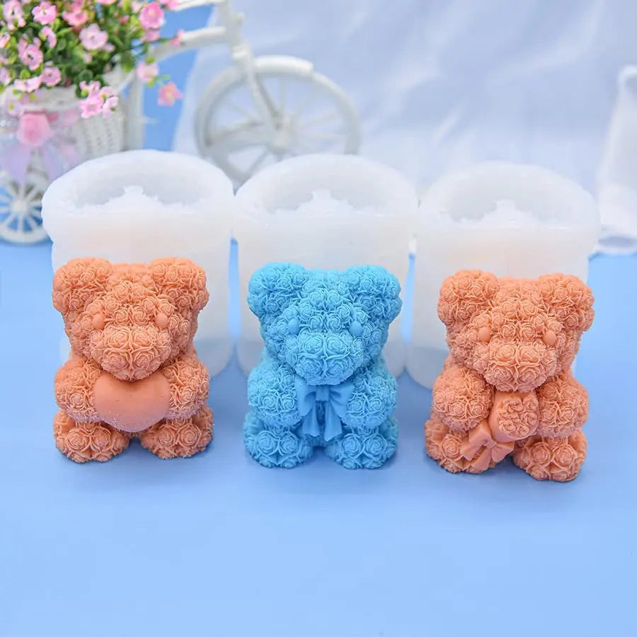3D Bear Candle Silicone Mold DIY Heart Rose Cartoon Bear Aromatherapy Soap Gypsum Wax Clay Craft Ornament Making Gift Home Decor Zpaxo