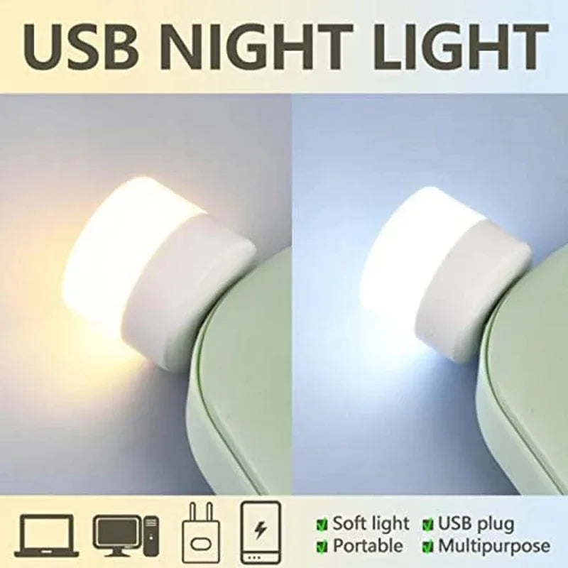 Mini USB LED Night Light – Portable Plug Lamp Warm & White