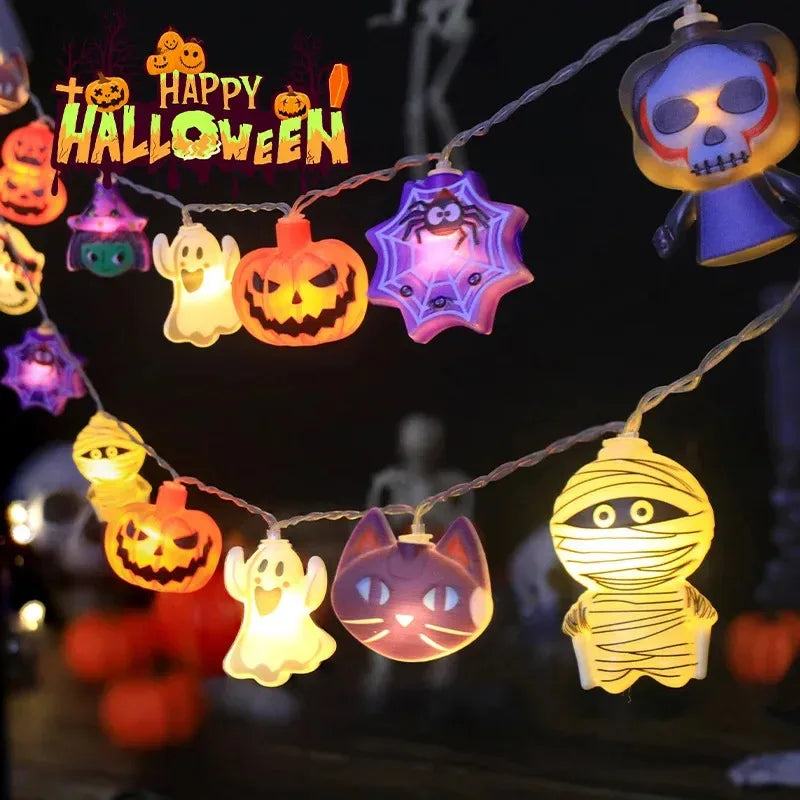 Halloween Party LED String Lights Ghost Pumpkin Cat Spider Web