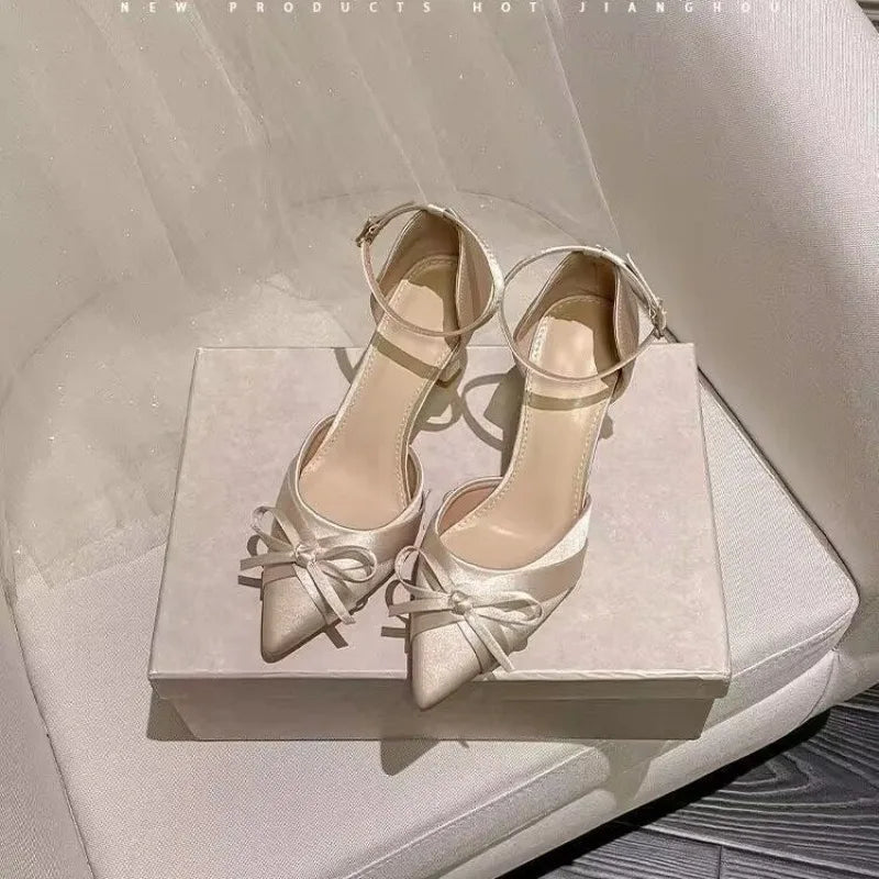 Women Pumps White Wedding Shoes Bride Luxury Satin Butterfly-knot