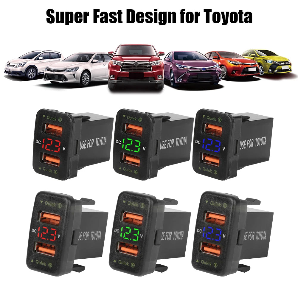 QC 3.0 USB Charger For Toyota Corolla Yaris RAV4 Car Power Adapter Socket Fuse LED Indicator Voltmeter Test Interior Accessories Zpaxo