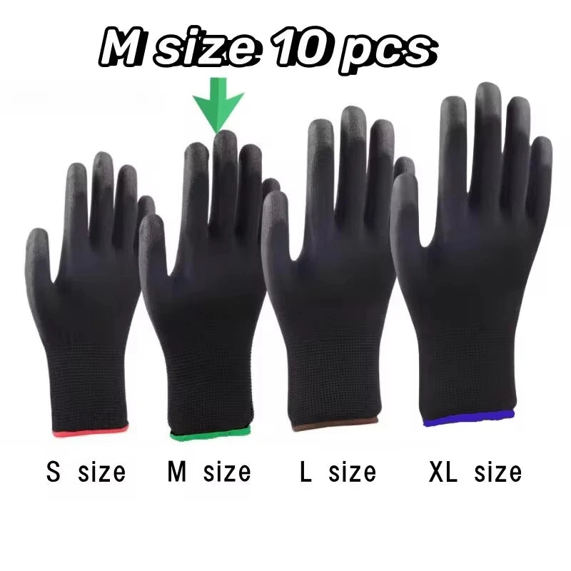 10pairs Safety Coating Work Gloves Hand Protect PU Nylon Antiskid Zpaxo Size M