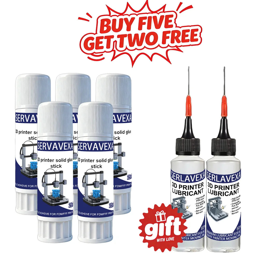 3D Printer Maintenance Kit: Washable Bed Adhesion Glue Stick & PTFE Lubricating Oil. Anti-Warp & Noise Reduction Accessories. Zpaxo Buy 5 get 2 free