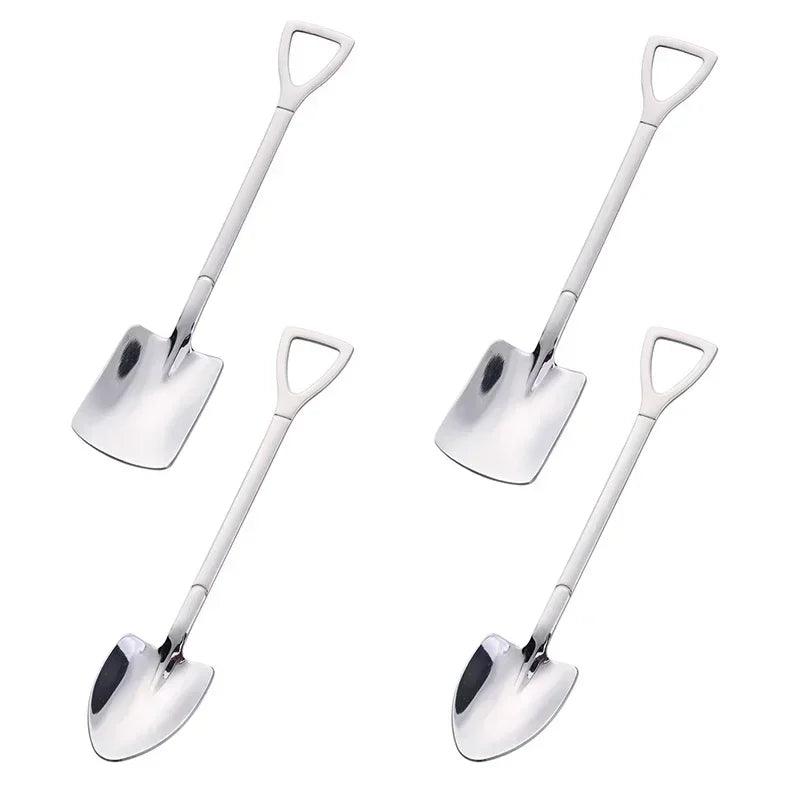4-Piece Shovel Teaspoon Set – Stainless Steel Dessert Spoons Novelty Teaspoon Set Zpaxo Silver 2A2B