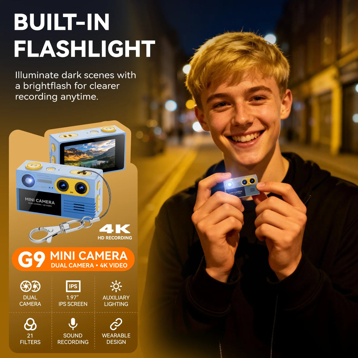 G9 Palm-Sized Mini Digital Camera 1.97inch Screen with Flashlight Multiple Filters Keychain Portable Digital Camera For Gift NEW Zpaxo