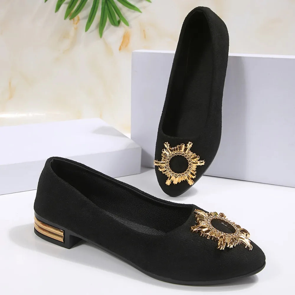 Spring 2026 Women's Square Button Shallow Mouth Single Shoes Retro