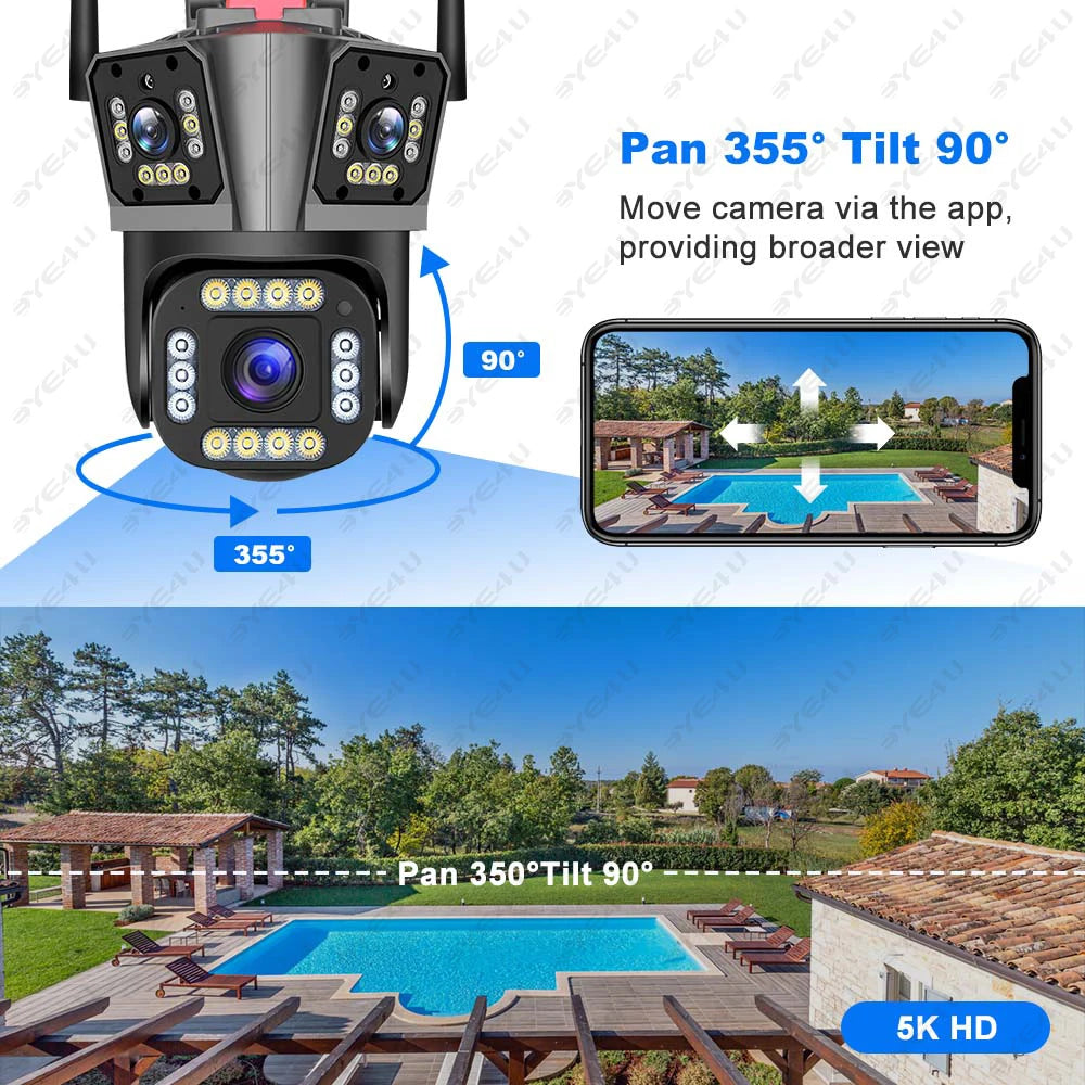 4K Dual Lens Camera Outdoor 10X Zoom PTZ 5K Triple Lens Security Cameras Auto Tracking 8K Four Lens Video Surveillance Webcam Zpaxo