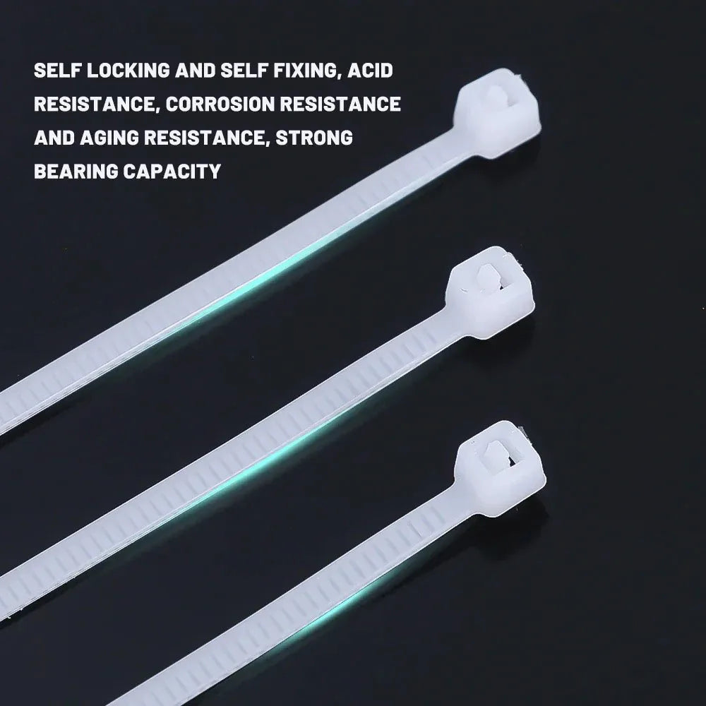 100/200/300/500/1000Pcs Self-locking White Black Plastic Nylon cable Zip Ties Fastening Ring Nylon Clamp strap with lock Zpaxo