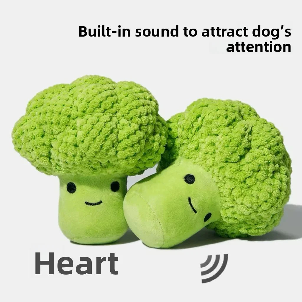 Broccoli Squeaky Plush Dog Toy – Chew, Clean & Play