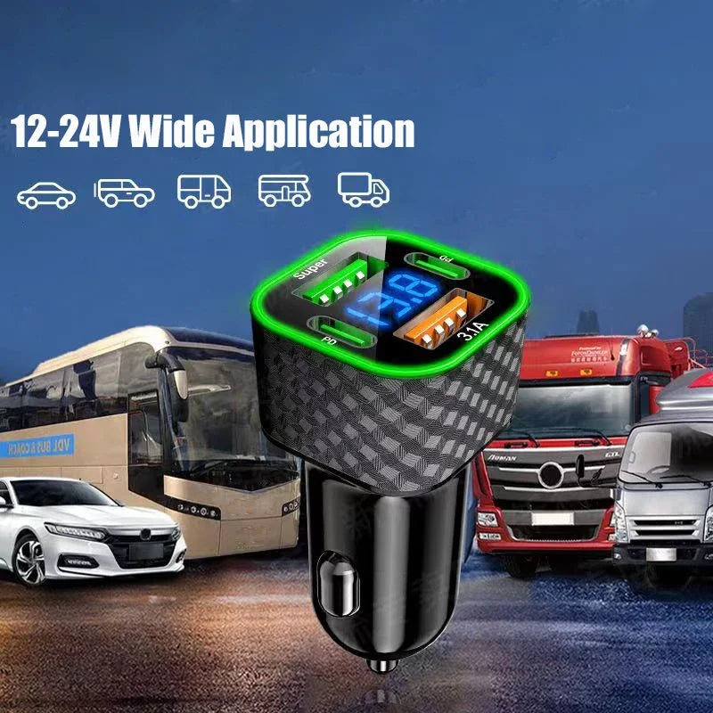 UYUXIO Dual USB C Car Charger Voltage Display Fast Charging Adapter 1