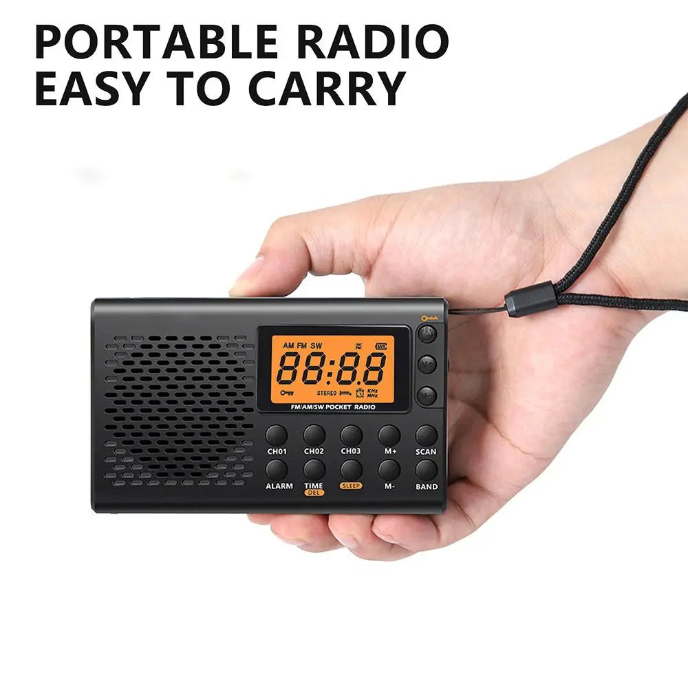 AM/FM/SW Shortwave Radio Handheld Battery Operated Stereo Radio Receiver Alarm Clock Retractable Antenna 3-Band Radio Walking Zpaxo