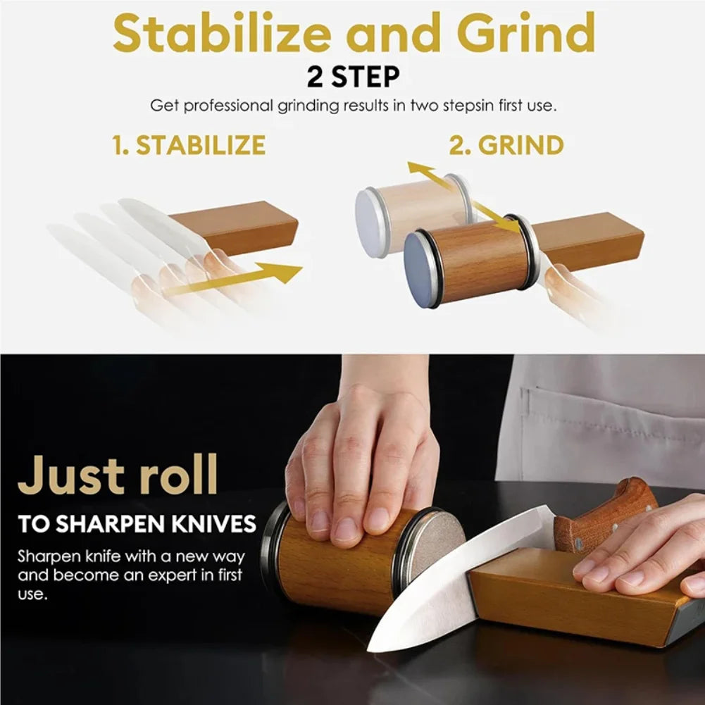 Rolling Knife Sharpener for Straight Edge, Knife Sharpener Kit with 15 & 20° Degree Magnetic Angle for Kitchen Knives Whetstone Zpaxo