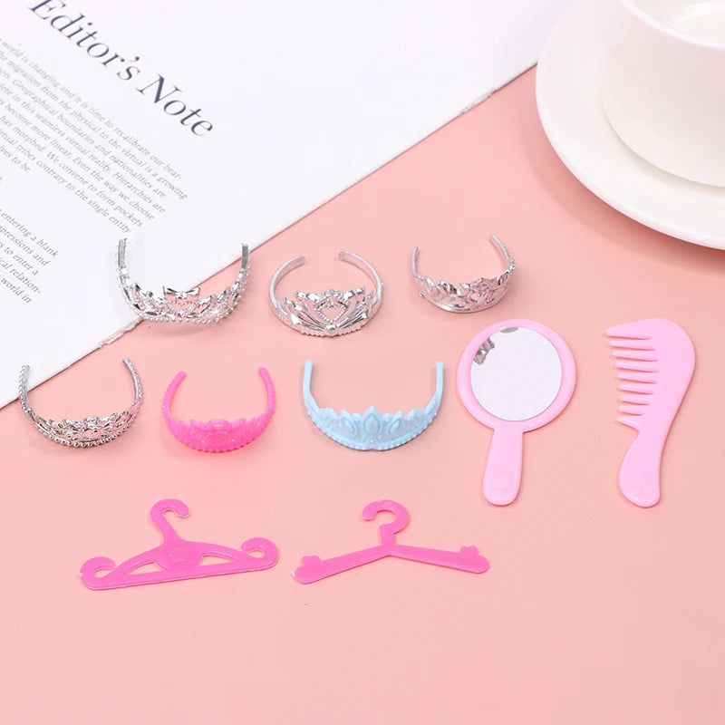 Doll Toy Accessory Electroplated Crown Necklace Ear Studs Bracelets Zpaxo