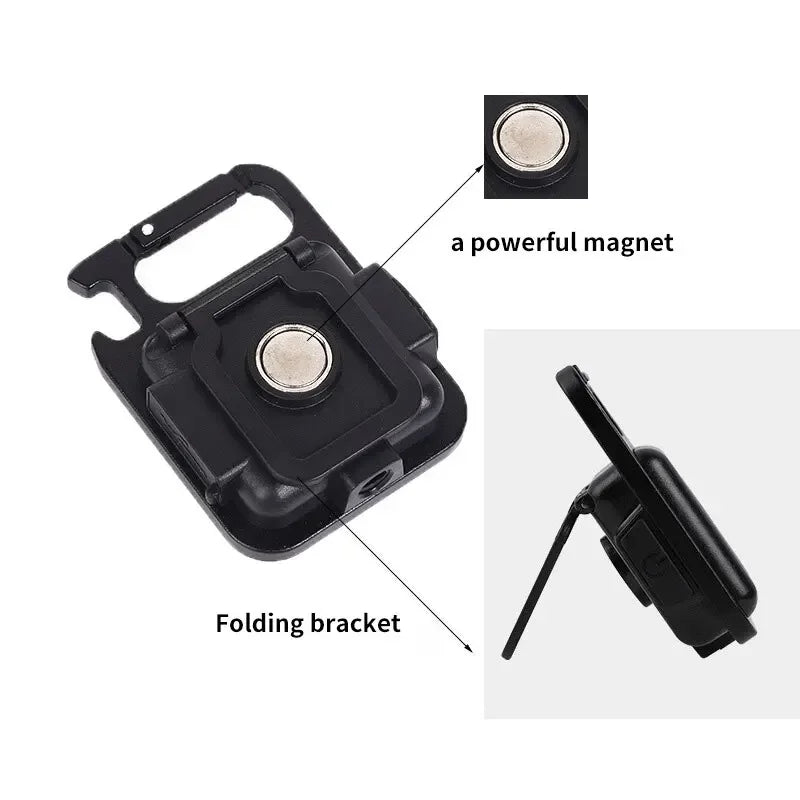 COB LED Keychain Flashlight – USB Rechargeable Camping Work Light