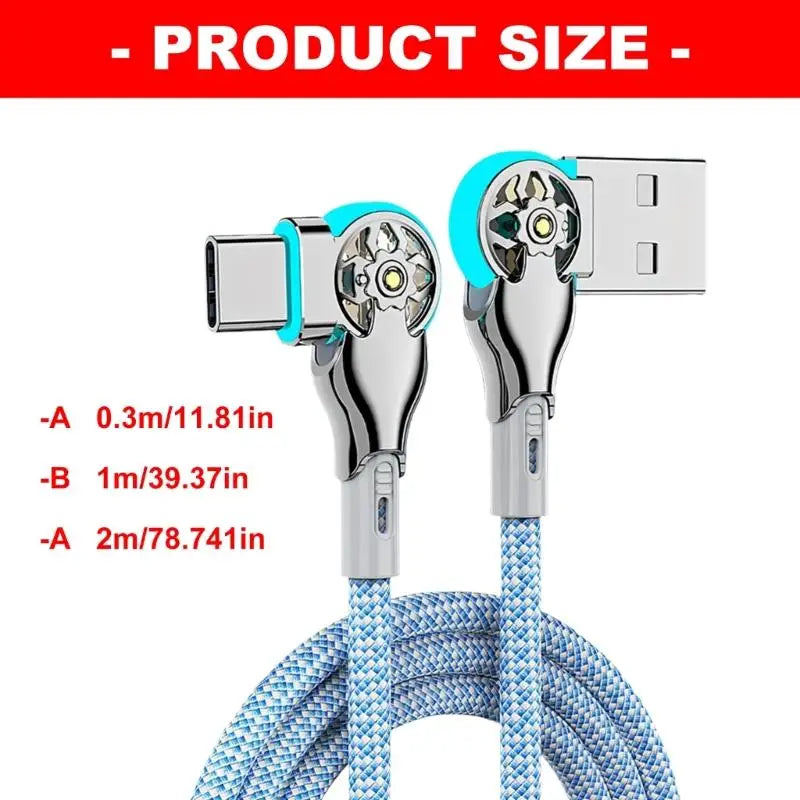 Y1UB Ergonomic 180 Degree Angled Braided USB C Charging Cable