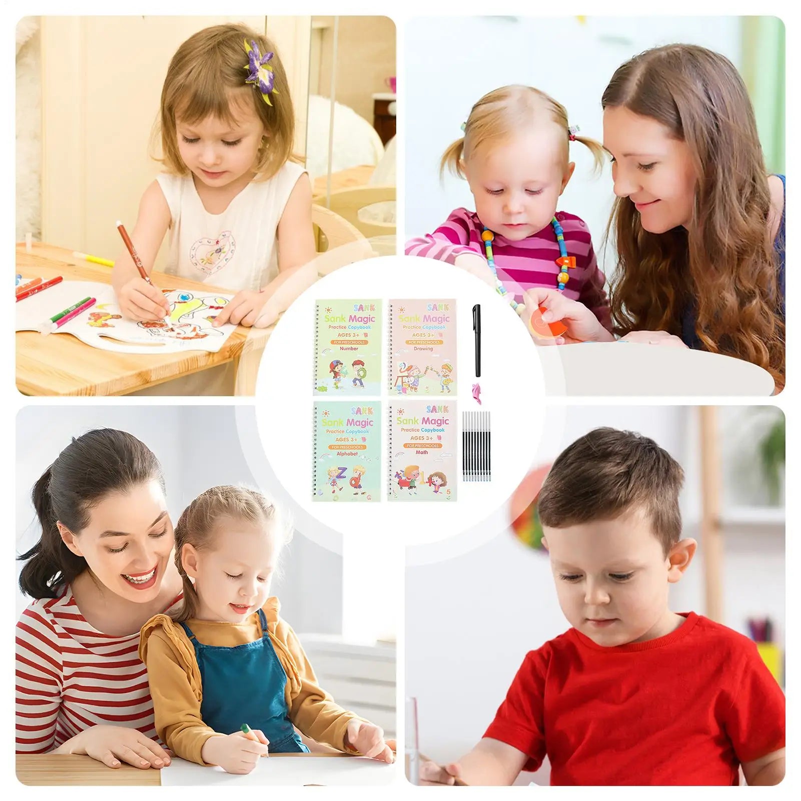 Writing Practice For Kids 4 Pieces Grooved Alphabet Writing Book Reusable Kids Handwriting Workbook For Homeschool School Early Zpaxo