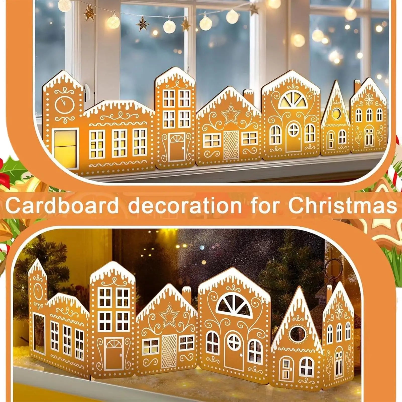 Christmas Village Buildings Cardboard String Lights LED Lighted