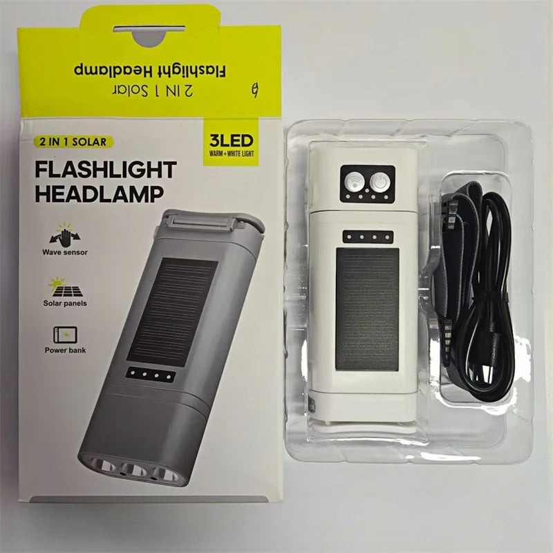 SHINEKNOT Solar LED Headlamp Flashlight & Power Bank