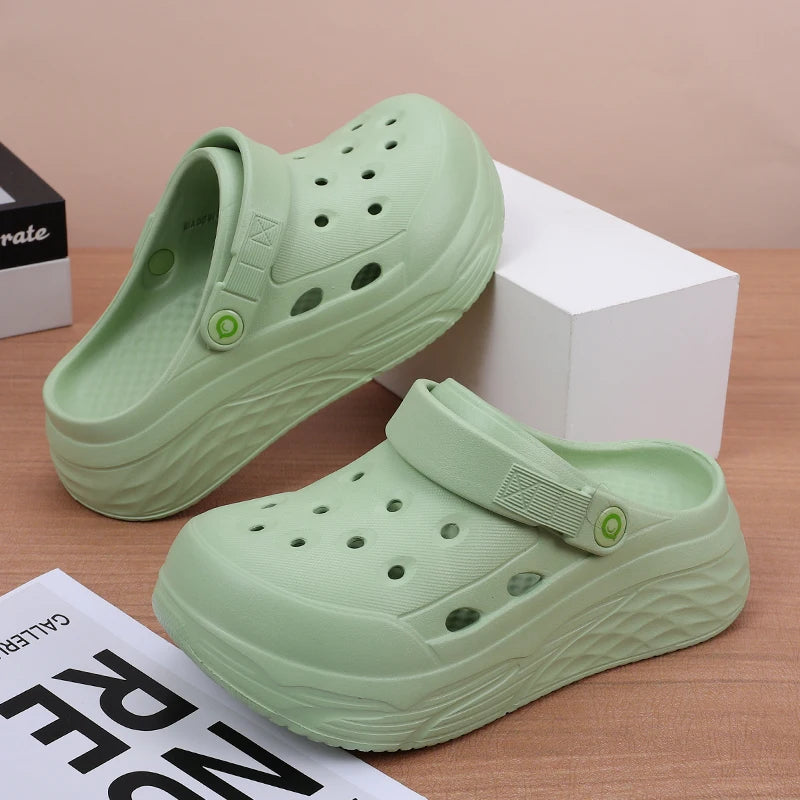 Women's Soft EVA Summer Slippers Round Toe Flat Home Slides Dry Zpaxo green 35-36