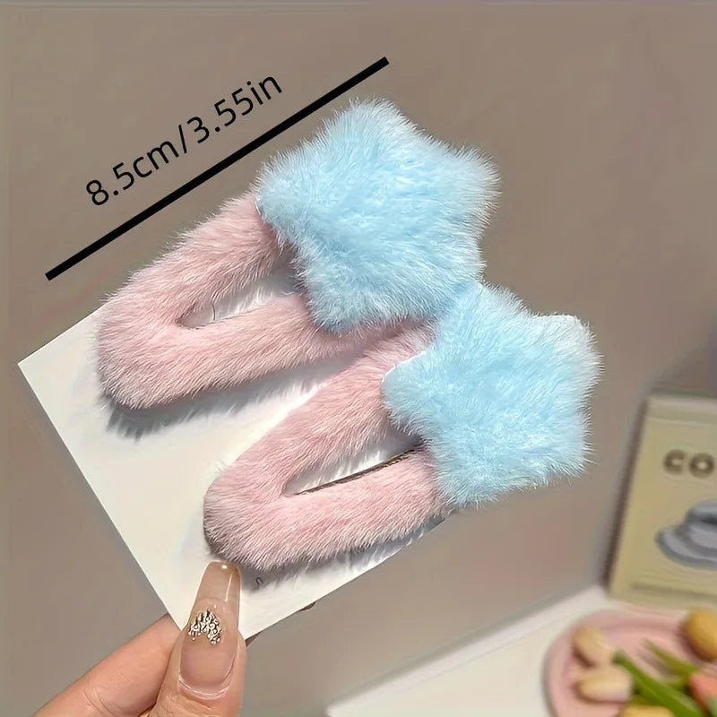 Plush Star Hair Clips Women Blocking Bangs Soft Accessories Girls