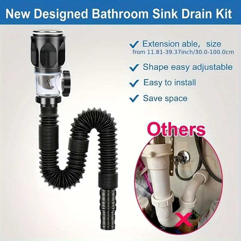 Universal Sink Drainage Pipe Telescopic Deodorizing Bathroom Kitchen Zpaxo