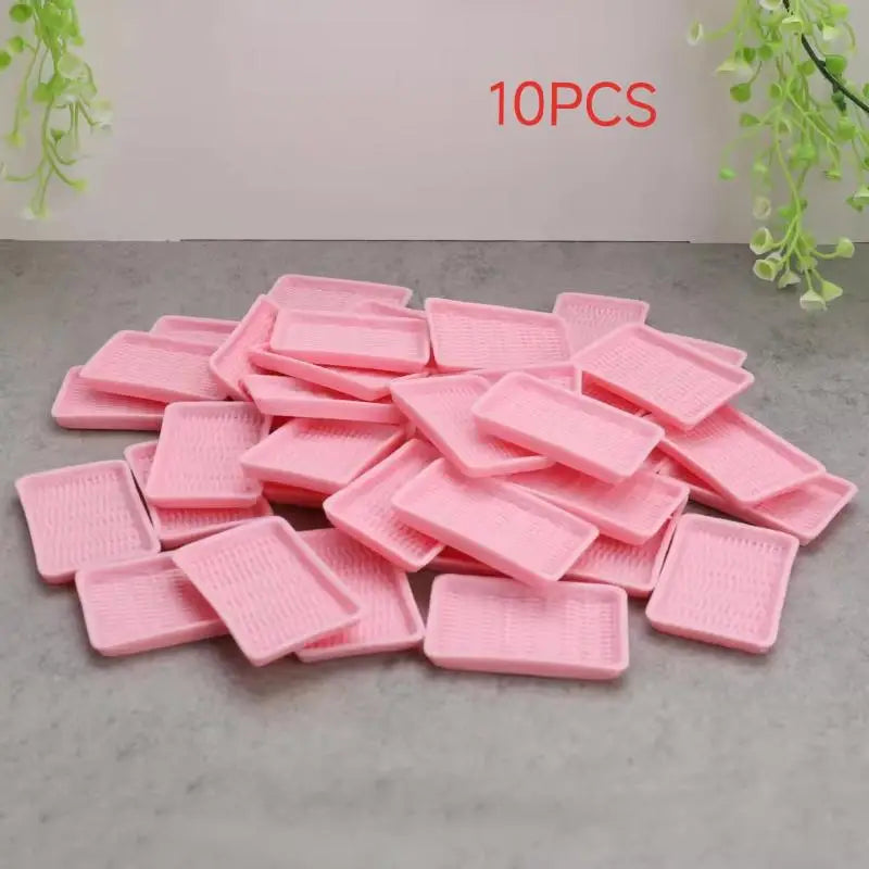Dollhouse Simulation Miniature Kitchen Cutlery Dish Plate Dessert Zpaxo Pink 10pcs