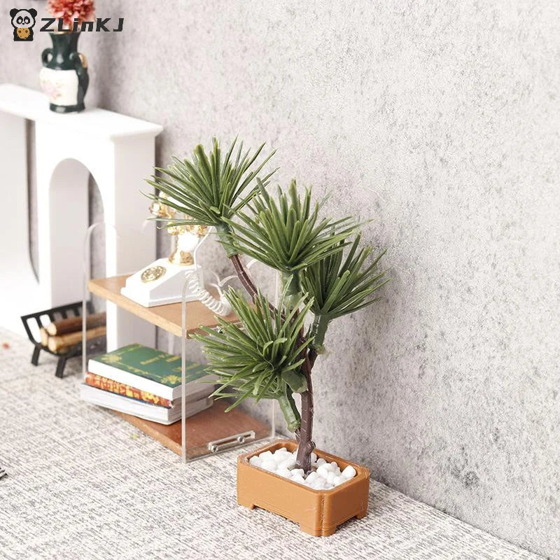 ▶1Pcs Micro Landscape Garden Bonsai Ornament 1/12 Dollhouse Simulation Pine Tree Green Plants Bonsai Model Scene Decoration Zpaxo