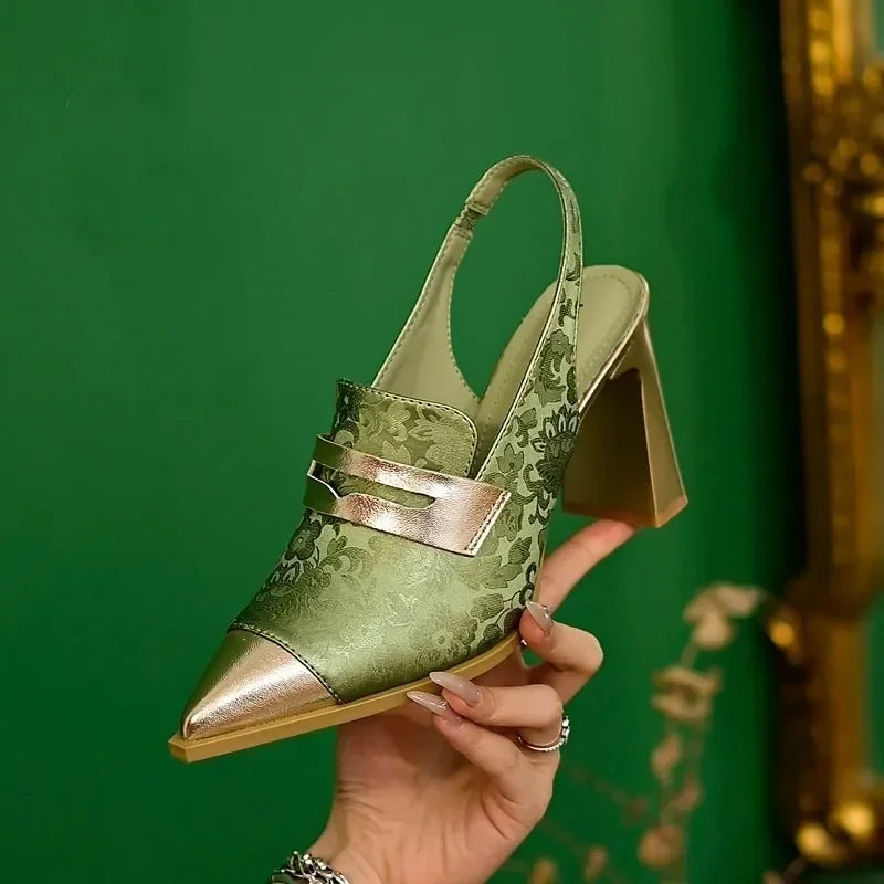 2025 Women Sandals Sexy Pointed Toe Heels Print Random Shoes Summer Zpaxo