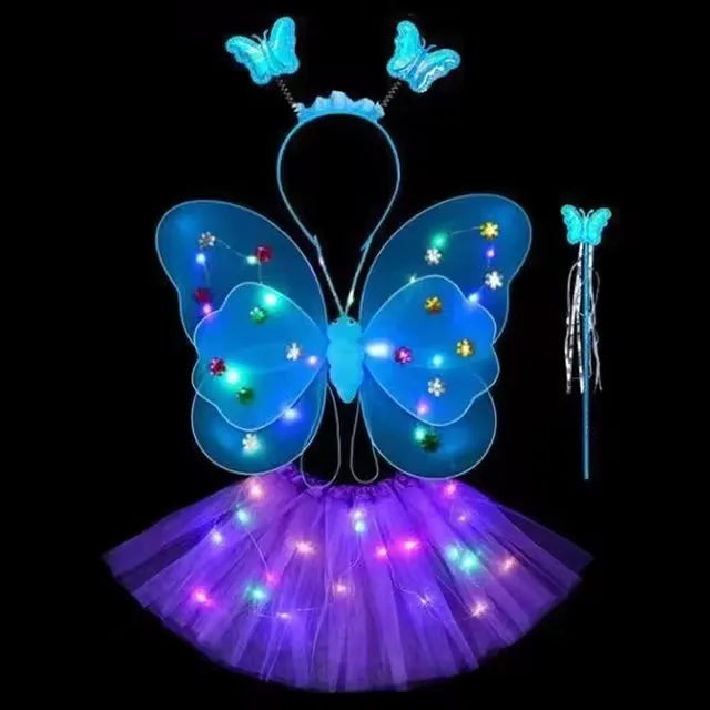 LED Glow Butterfly Wing Luminous Flashing Skirt Lights Princess Dress