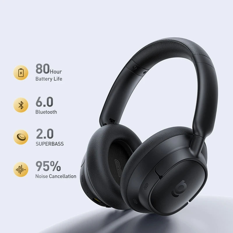 Baseus ANC Wireless Headphones 80H Over Ear Earphones 95 Noise Zpaxo Black