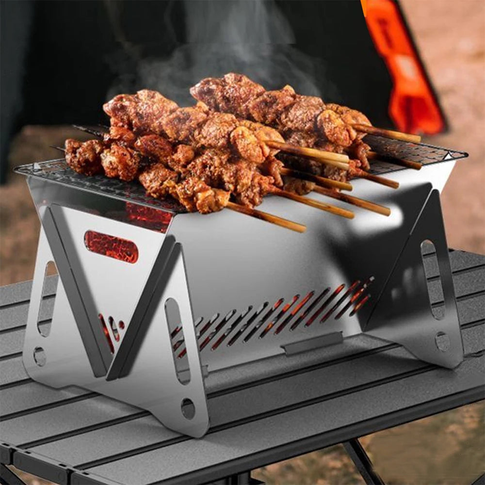 Camping Barbecue Stove with Grill-Grid Portable Folding Stainless Steel BBQ Grill for Outdoor Hiking Picnic Cooking Zpaxo