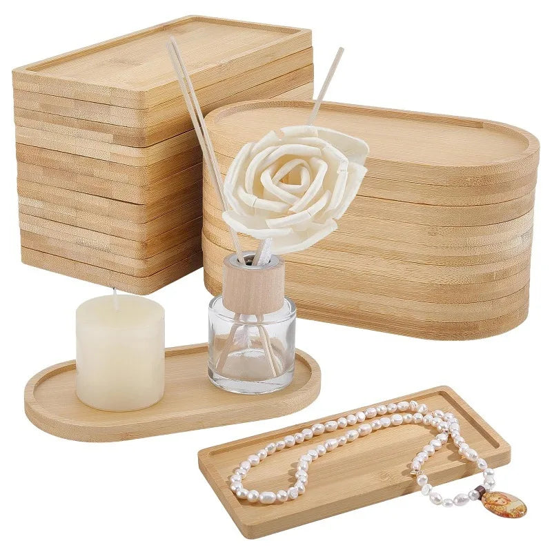 Multi Shapes Bamboo Durable Wear-resistant Wooden Tray Plant Saucer Tray Wood Coffee Tray Japanese Minimalist Style Zpaxo