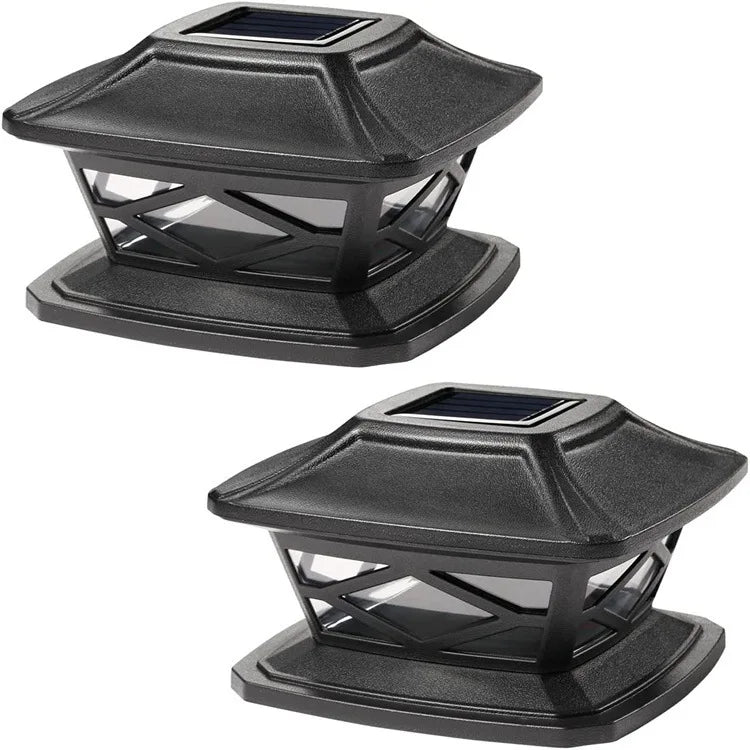 Solar Post Cap Lights Outdoor Panel Lamp Fence Deck Garden Patio Zpaxo 2PCS-S-Black Warm Lighting