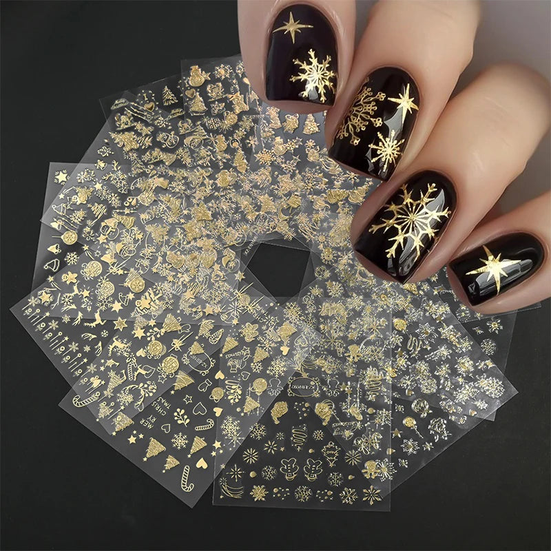 1 Gold Stamping Christmas Nail Stickers 3D Sparkling Snowman Zpaxo