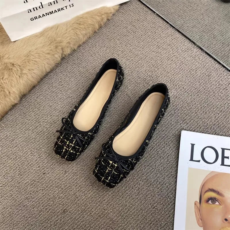 Flat Shoes for Women Large Size Spring Autumn 2024 New Butterfly Bow Shallow Mouth Flat Shoes Women's Square Toe Ballet Shoes Zpaxo Black 32