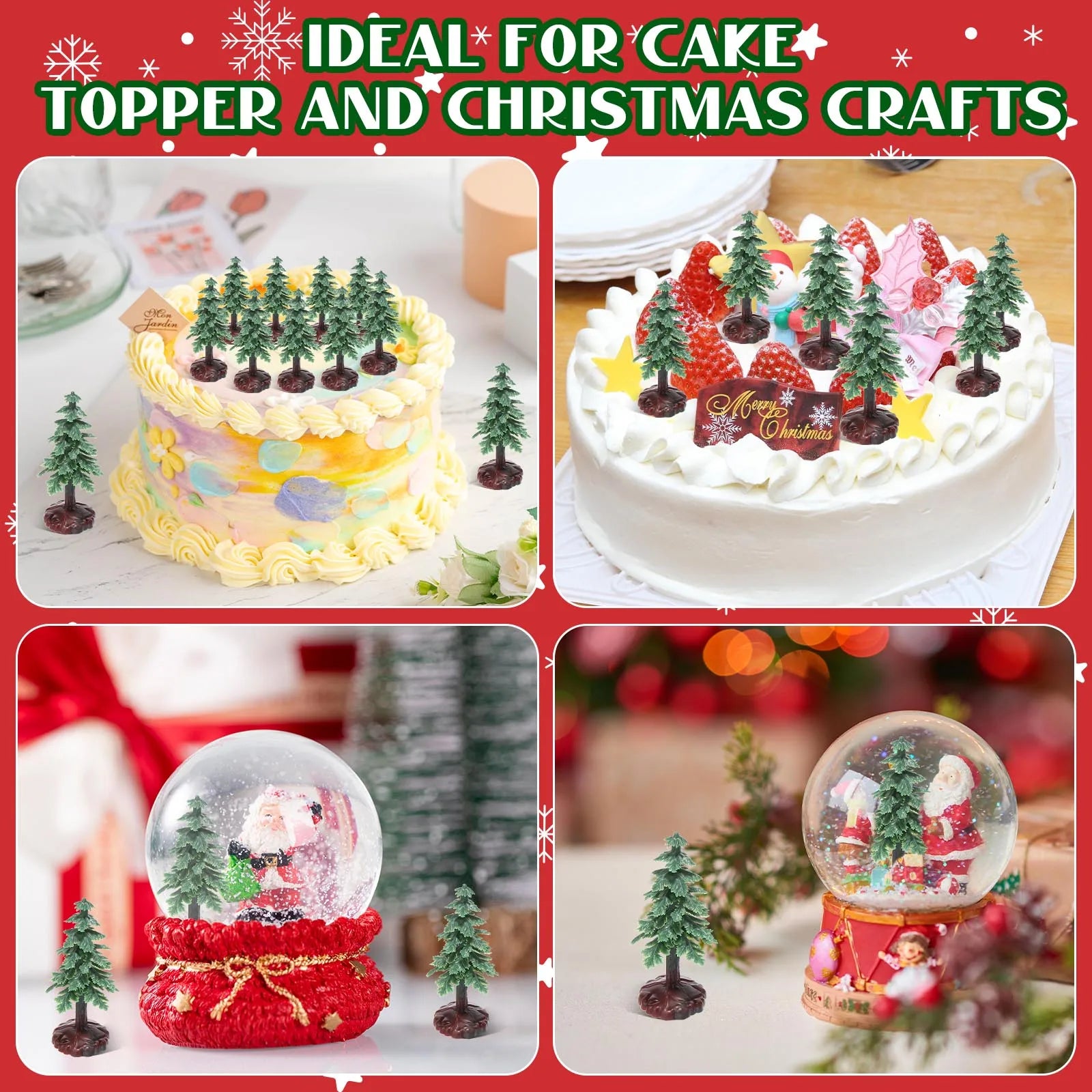 24Pcs Christmas Tree Cake Topper Evergreen Trees Pine Tree Figurines Village Christmas Trees Bottle Brush Trees Plastic Sisal Zpaxo