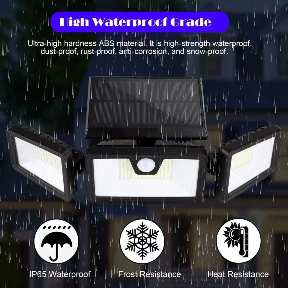 Solar Lights Outdoor 3 Heads Flood LED Security Light Waterproof PIR Zpaxo