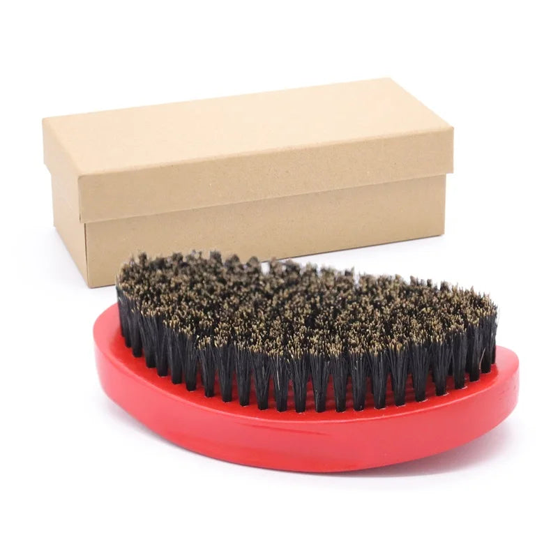 Cepillo Barba Wave Brush For Men Comb Beard Brush Boar Bristle Crown Curved 360 Wave Wood Beard Comb Men Shaving Tools Zpaxo red with gift box