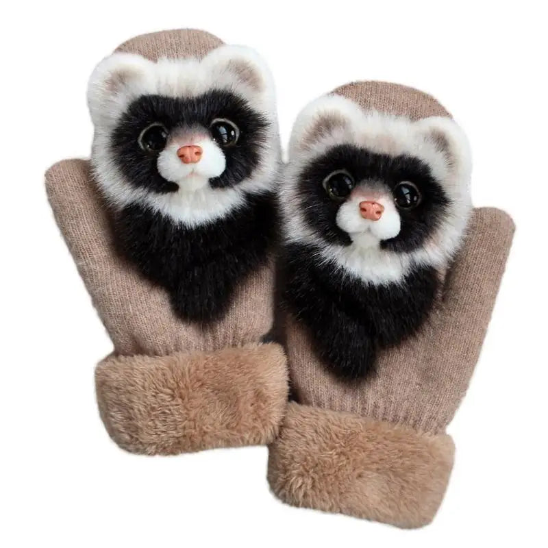 Cartoon Gloves Kids Knit Winter Mittens Kid Animal Plush Mitts Zpaxo for camel raccoon China Mainland