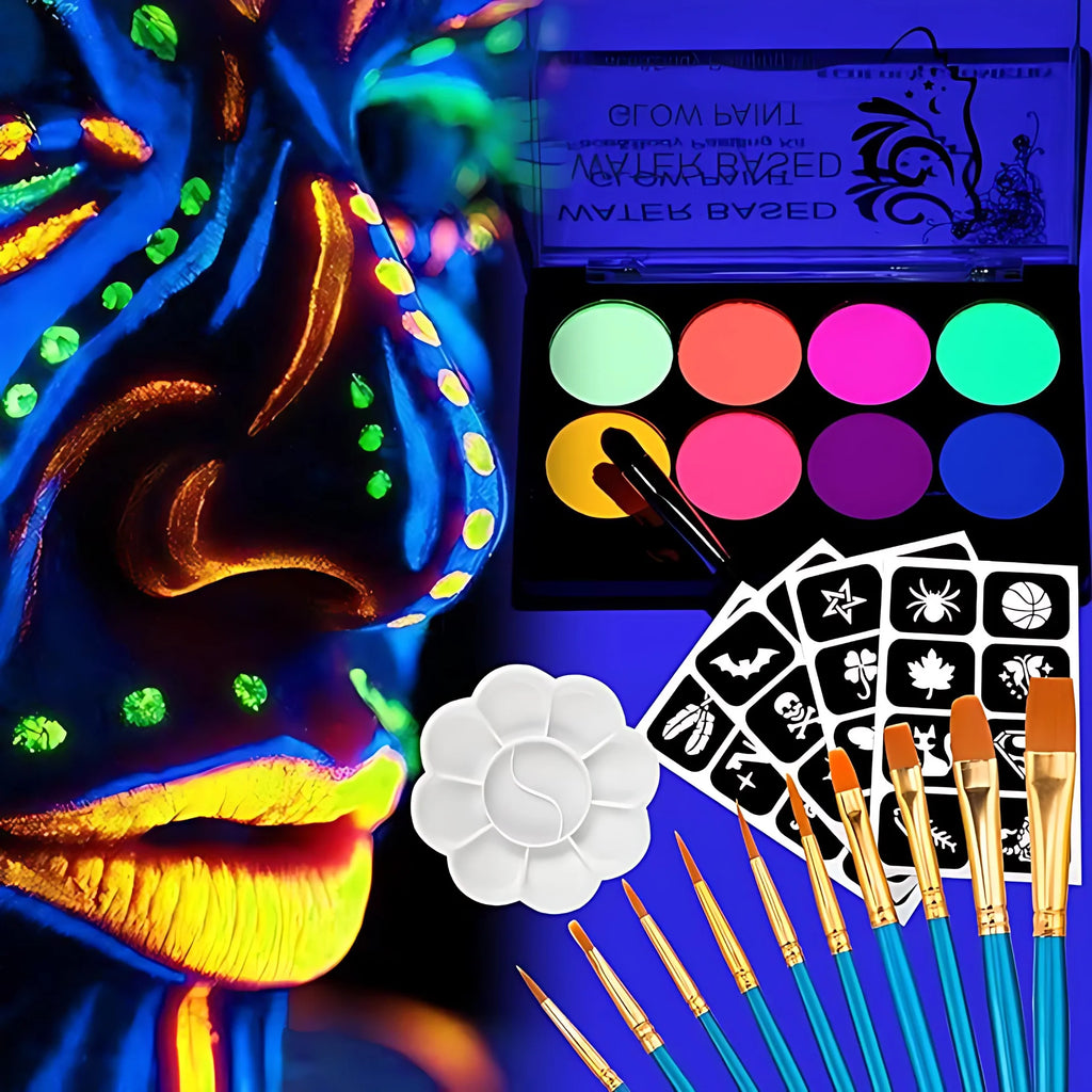 8 Colors Neon Glow Dark Face Body Paint Set-water Activated Painting Zpaxo