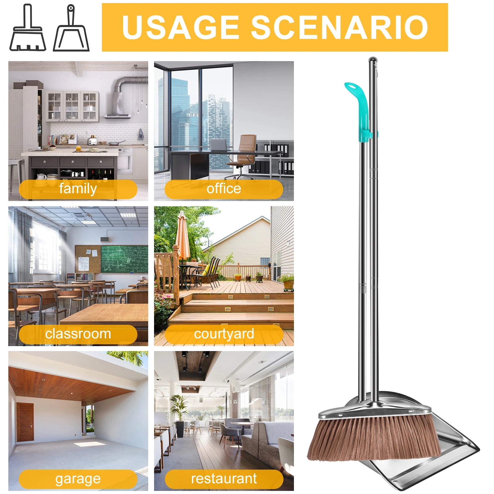 Broom Dustpan Set Stainless Steel Magic Brushs Combination Household Combo Cleaning Tool with Long Handle Durable Non Stick Hair Zpaxo