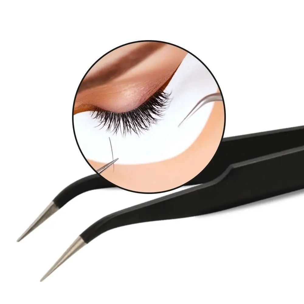 Straight Tweezers Curved Stainless Steel Eyelash Curler Black Eye Zpaxo