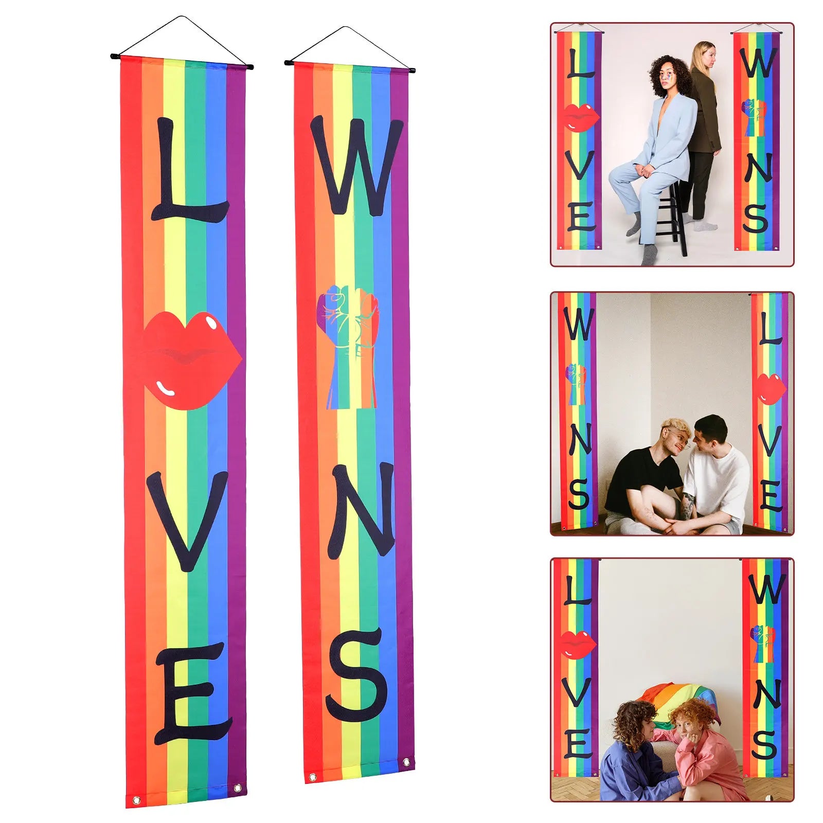 Pride Porch Banner Rainbow Pattern Polyester Door Hanging Day Party