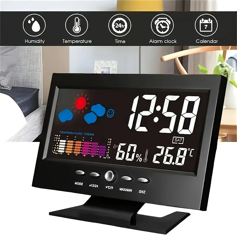 Large Backlit Display Digital Clock Voice Control Weather Station 12